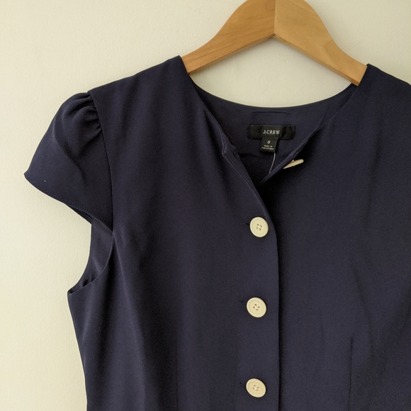 NWT J. Crew Button Front Cap Sleeve Dress in Navy - Picture 3 of 6